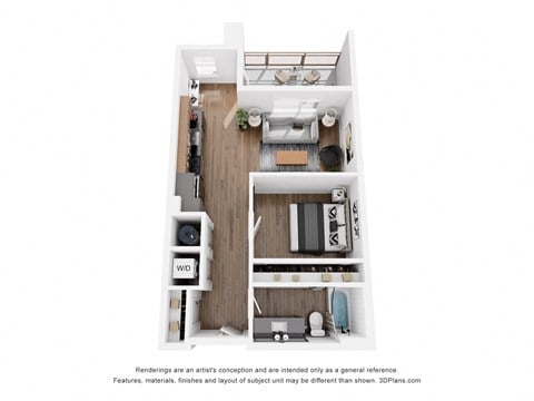 Floor plan for 1 bed, 1 bath, 644 sqft